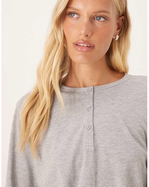 ASOS Gray Mix & Match Cotton Long Sleeve Henley Pyjama Top