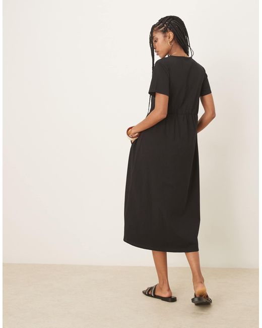 Threadbare Black Short Sleeve Jersey Midi Dress With Pockets