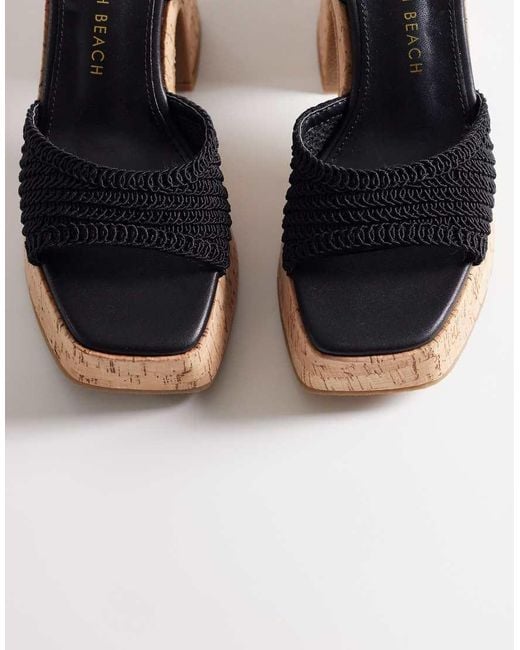 South Beach Black Crochet Cork Heeled Sandals