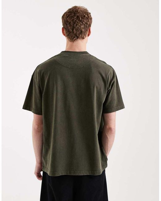 Brave Soul Green Oversized 240gsm Acid Wash T-shirt for men