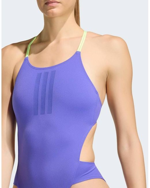 Adidas Originals Blue Ripstream 3-stripes Tie Back Swimsuit