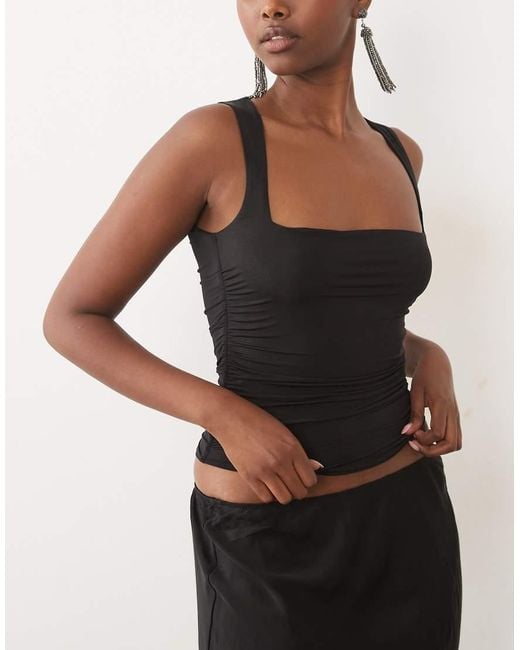 Oh Polly Black Soft Jersey Square Neck Sleeveless Top