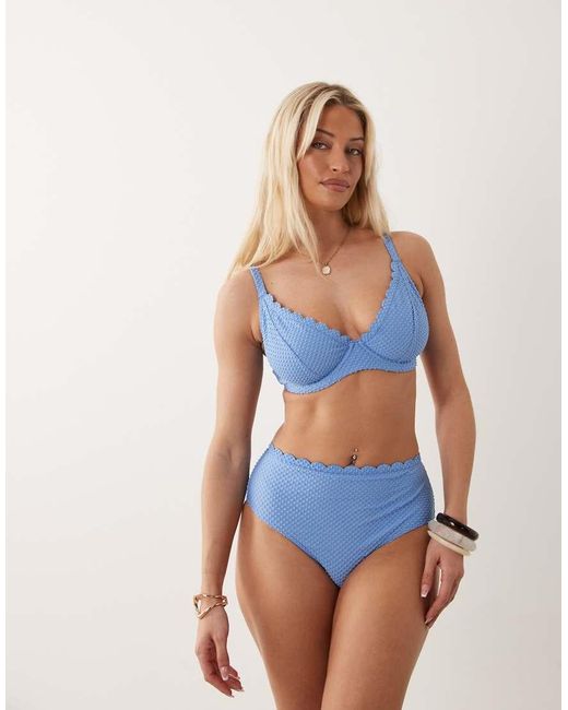 Peek & Beau Blue Textured Scallop Trim Underwire Bikini Top