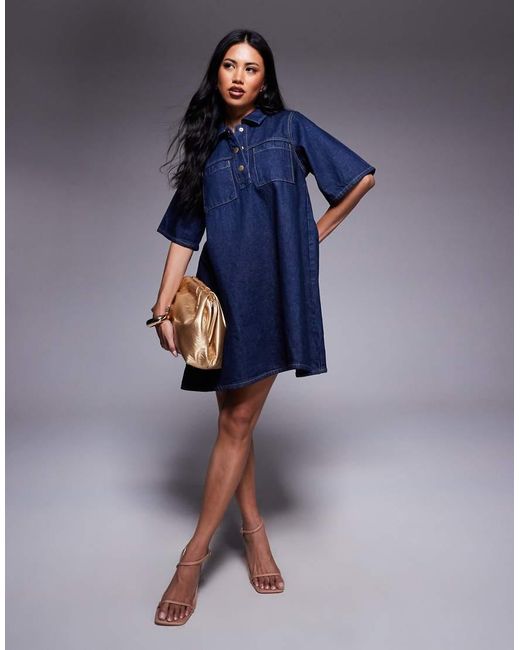 River Island Blue Collared Shirt Dress