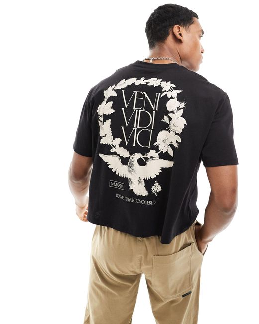 T-shirt taglio corto comoda nera con stampa rinascimentale sul retro di ASOS in Gray da Uomo