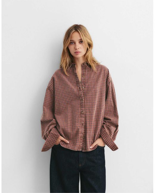 Pull&Bear Brown – karierte hemdbluse
