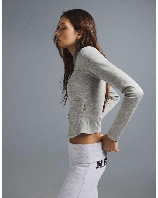 Bershka Gray Ribbed Zip Jacket