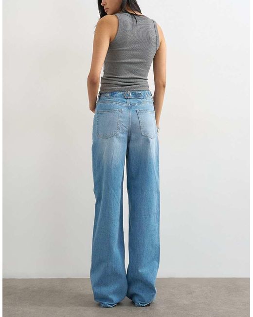 TOPSHOP Blue Cinch Low Rise Relaxed Jean