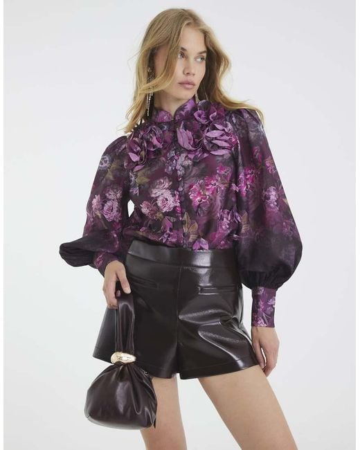 River Island Purple 3D Floral Long Sleeve Blouse