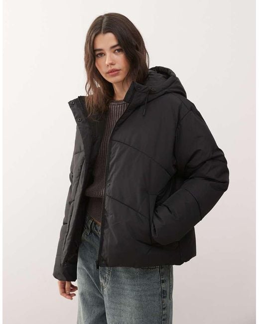 Noisy May Black Hooded Puffer Jacket