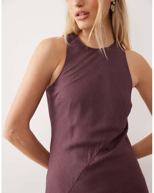 ASOS Purple Linen Blend Racer Neck Maxi Sundress With Godets