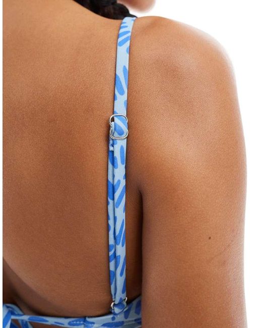 OOSC Blue Moroccan Dream Mix And Match Cold Shoulder Bikini Top