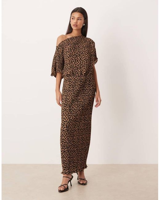 Never Fully Dressed Brown Tilly Off Shoulder Plisse Maxi Dress