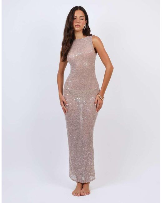 SIMMI White Sheer Sequin Beach Maxi Dress