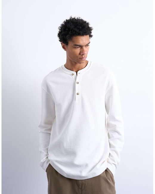 Topman White Premium Relaxed Fit Heavyweight Waffle Henley for men