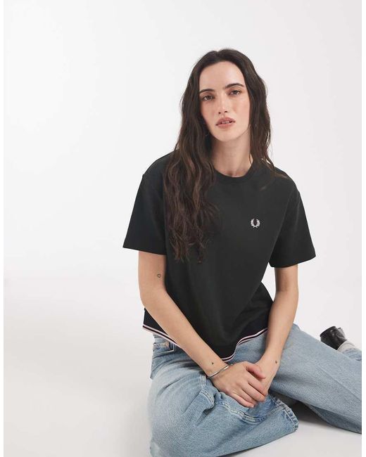 Fred Perry Black Contrast Hem Pique T-shirt