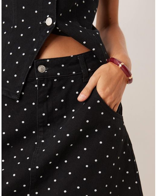 ASOS Black Awkward Length Denim Skirt With Mini Polka Dots