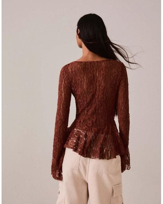 Bershka Brown Lace Ruffle Jacket