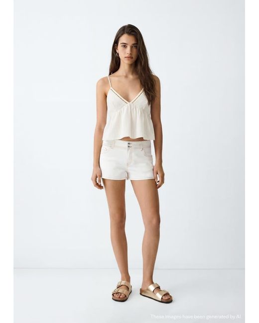 Mango White Teen Gold Trim Beaded Halterneck Top