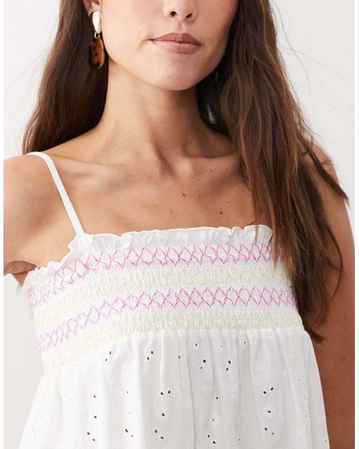 ASOS White Shirred Detail Embroidered Broderie Cami Vest