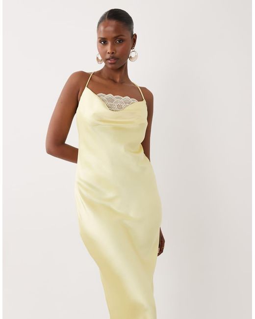 Vila Natural Lace Insert Cowl Neck Satin Cami Maxi Dress