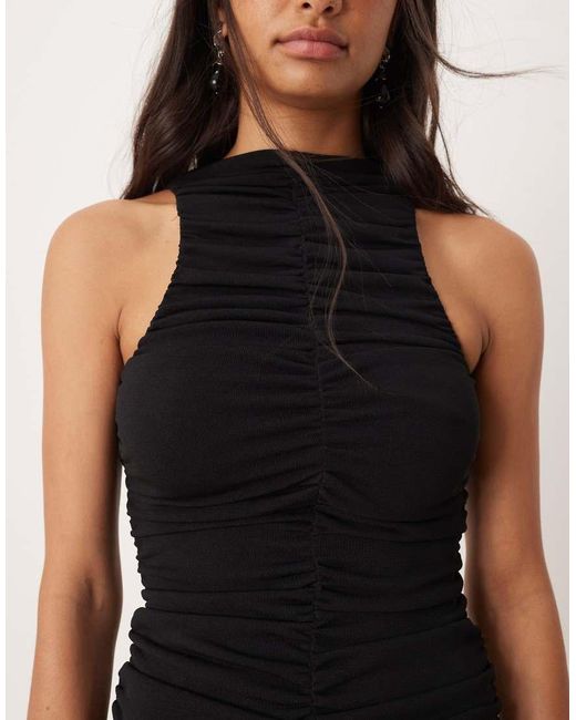 Mango Black Drop Hem Ruched Midaxi Dress