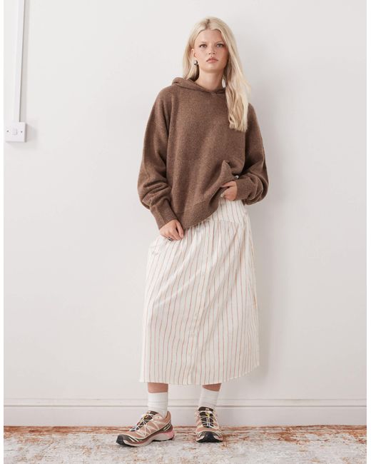 Reclaimed (vintage) Natural Dropped Waist Midi Skirt With Buttons