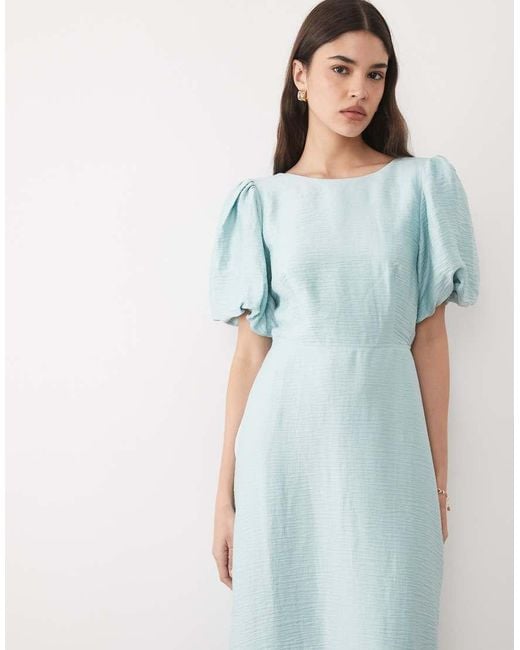 Nobody's Child Blue Zola Slash Neck Puff Sleeve Midi Dress