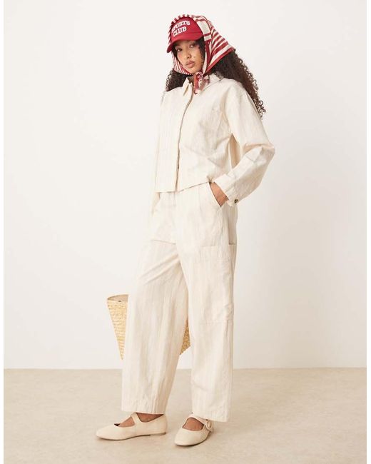 ASOS Natural Cotton Barrel Leg Trousers With Utility Pockets Co-Ord
