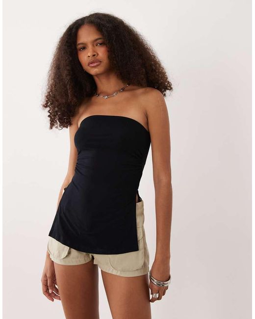 Motel Black Ruched Bandeau Top