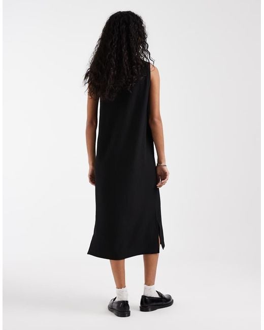 Fred Perry Black Rib Tricot Logo Sleeveless Midi Dress