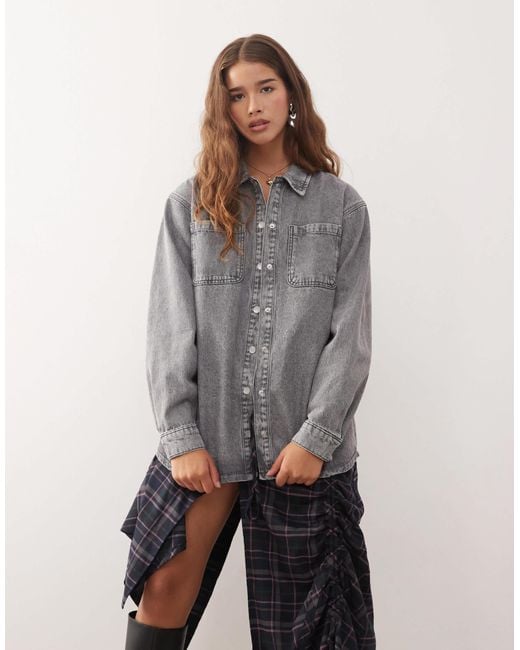 Noisy May Gray Denim Shacket