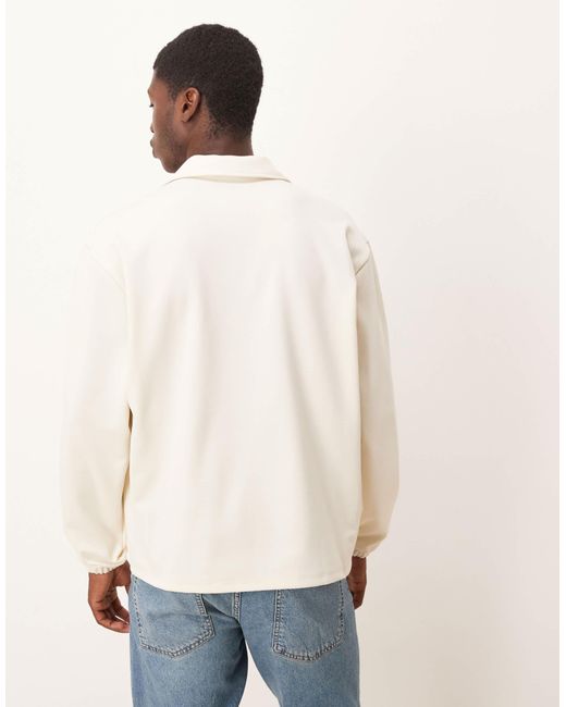 ASOS Natural Oversized Revere Neck Polo With Embroidery for men