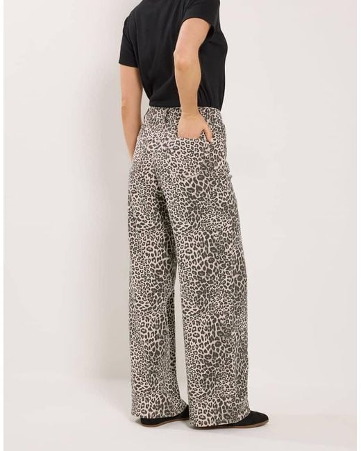Long Tall Sally Natural Leopard Print Wide Leg Jeans