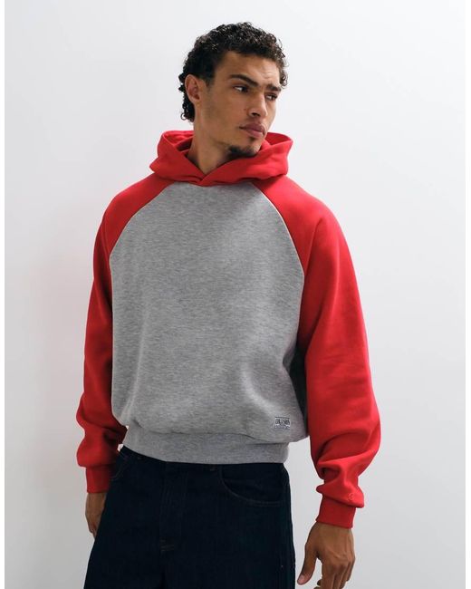 Collusion Red Boxy Raglan Hoodie for men