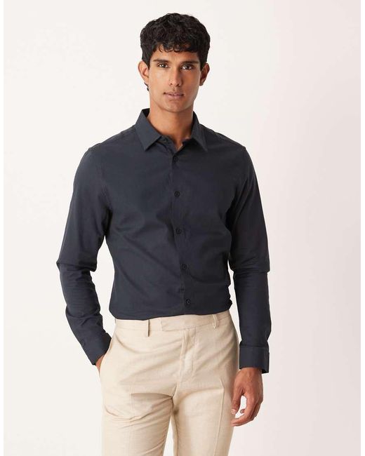 ASOS Blue Easy Iron Royal Oxford Slim Shirt for men