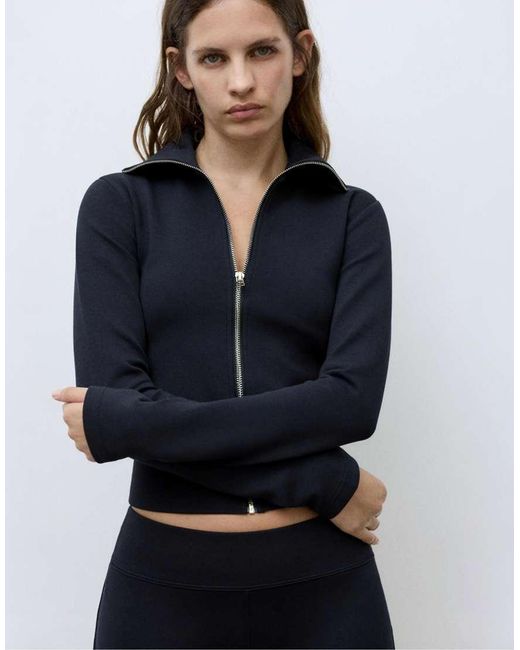 Pull&Bear Blue High Neck Interlock Jacket