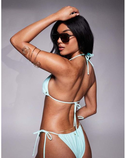 Top Bikini A Triangolo Color Acqua Con Perline di Candypants in Blue