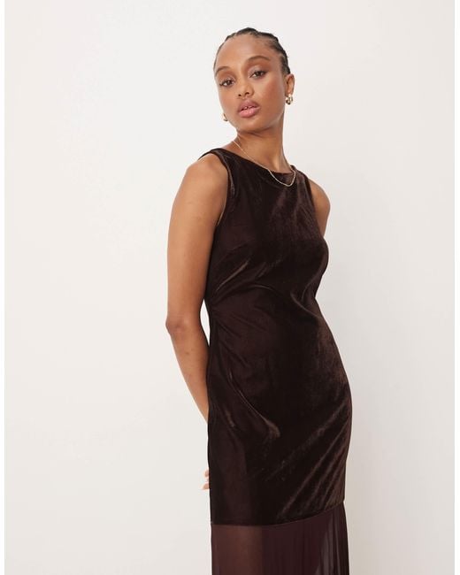 ASOS Asos Design Tall Drop Waist Velvet Maxi Dress With Sheer Godet Skirt in Brown | Lyst ASOS Asos Design Tall Drop Waist Velvet Maxi Dress With Sheer Godet Skirt in Brown | Lyst