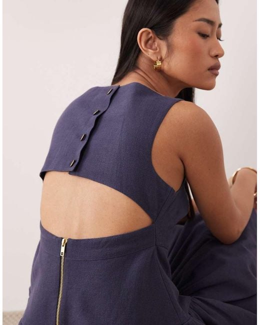 ASOS Blue V Neck Fit And Flare Mini Sundress