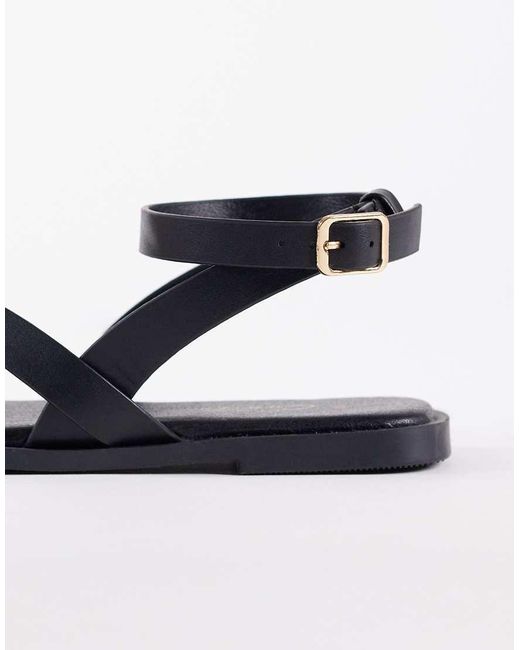 New Look White Multi Strap Gold Detail Toe Loop Sandals