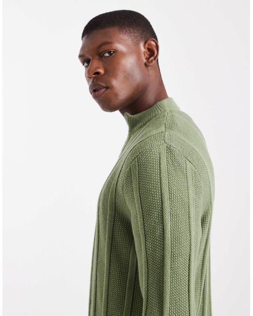 ASOS Green Knitted Half Zip Funnel Neck Jumper for men