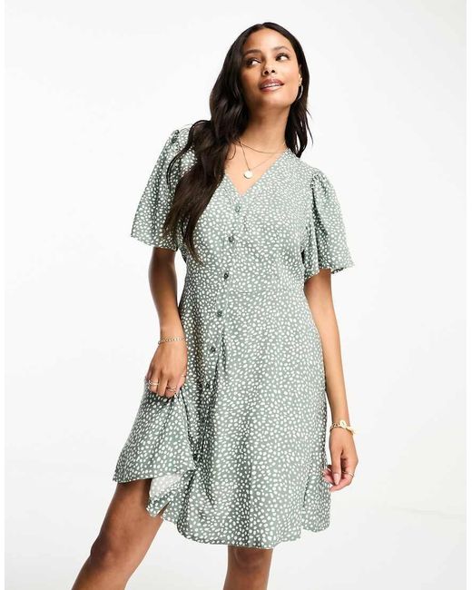 Vero Moda Blue Button Through Mini Skater Dress