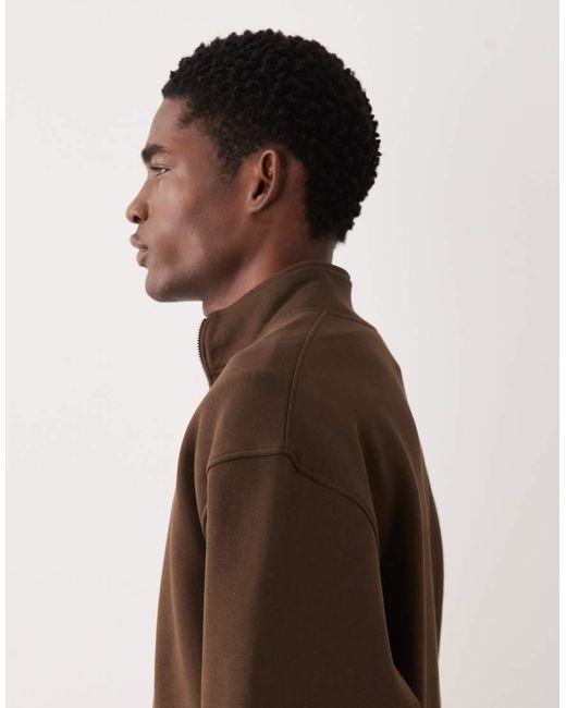 ASOS Brown Essentials Relaxed Quarter Zip Sweatshirt for men