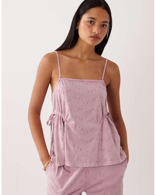 ASOS Purple Tie Side Pleat Detail Broderie Vest Co-ord