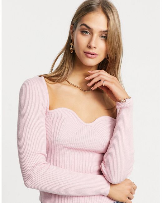 ASOS Pink Jumper With Sweetheart Neckline