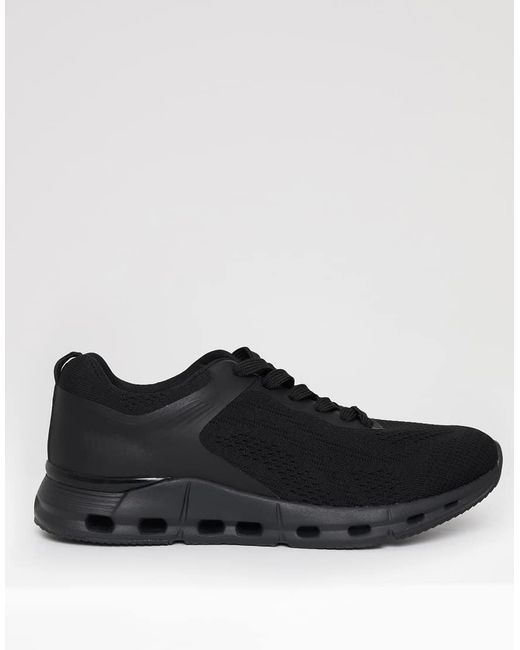 Threadbare Black Slip On Textured Trainers for men