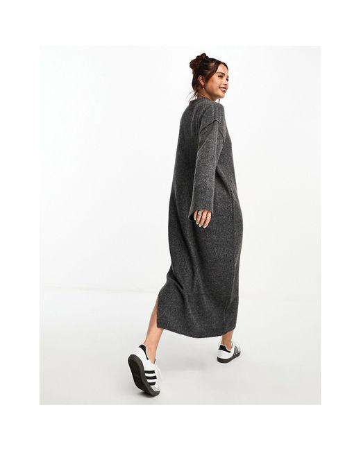 ASOS Black Oversized Knitted Midi Dress With Crew Neck And Seam Detail
