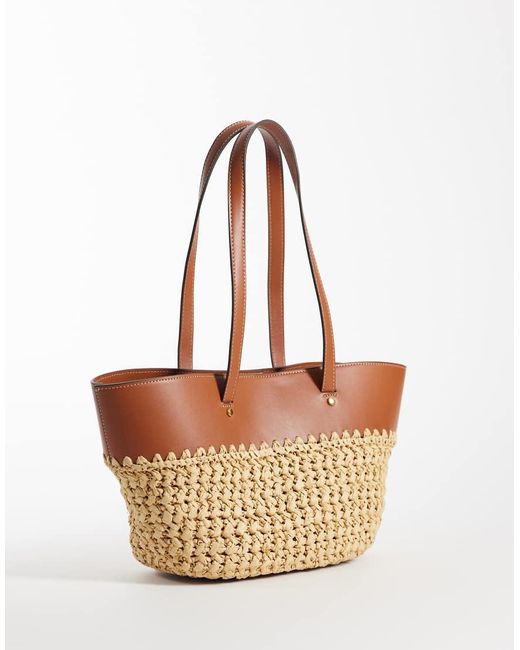 Mango White Small Woven Shoulder Bag