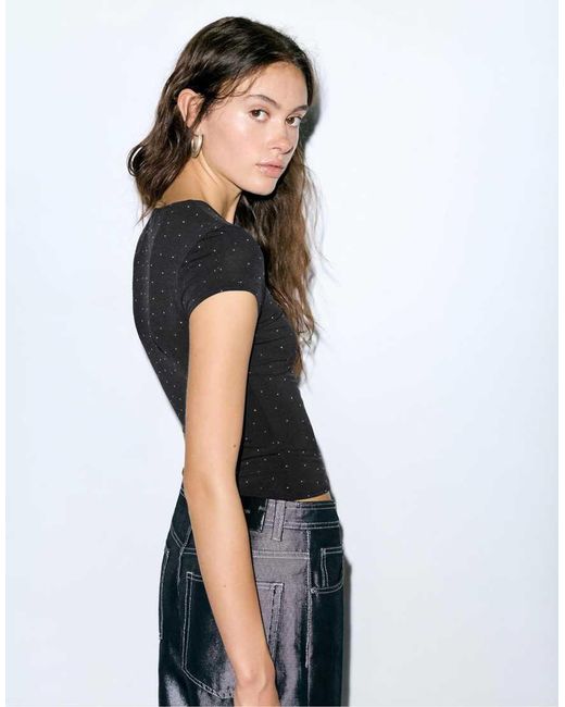 Pull&Bear Black Shimmery T-Shirt